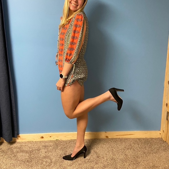 Lulus Boho Print Orange Button Romper Jumpsuit - Picture 8 of 11